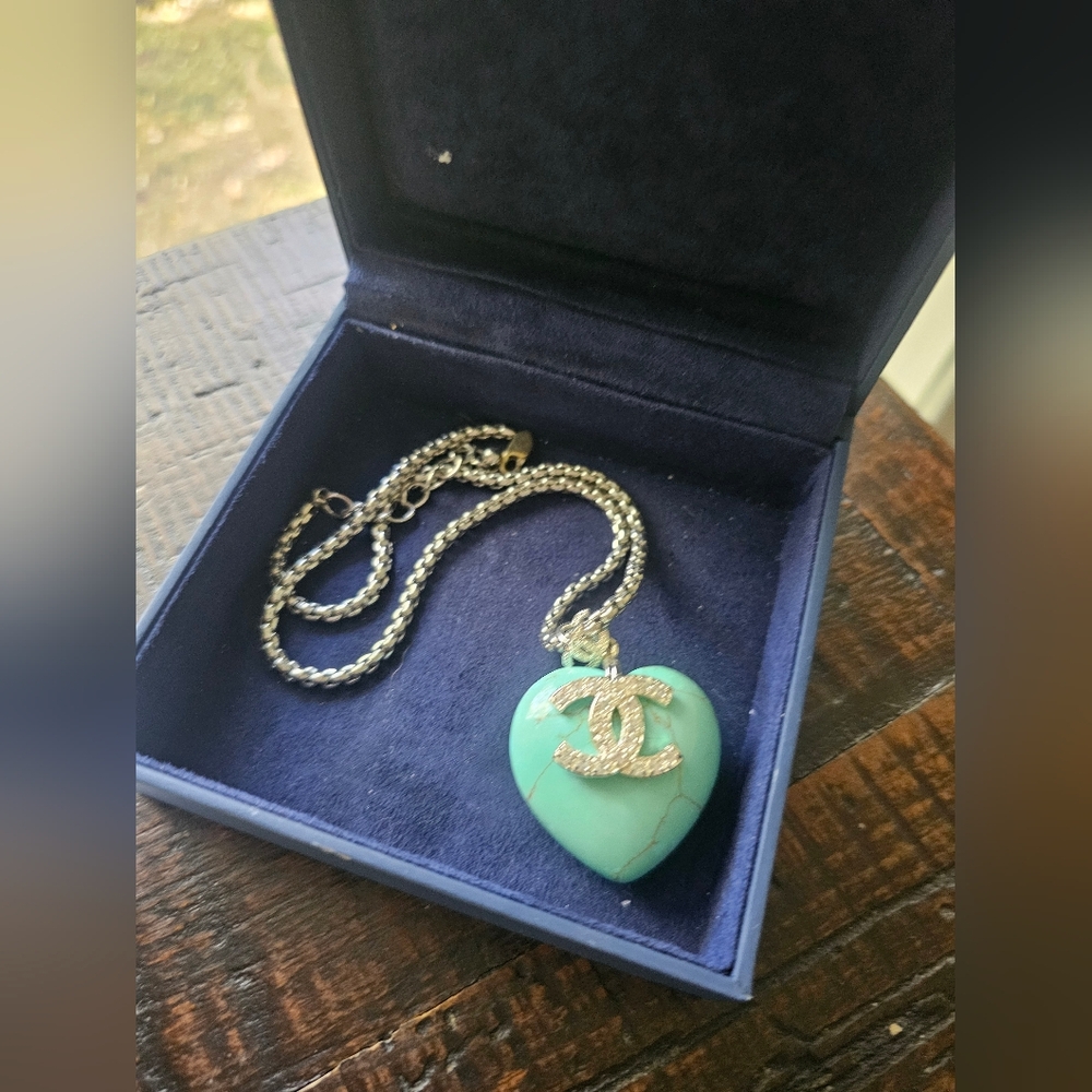 Turquoise Heart Pendant Necklace - Silver-tone CC Logo